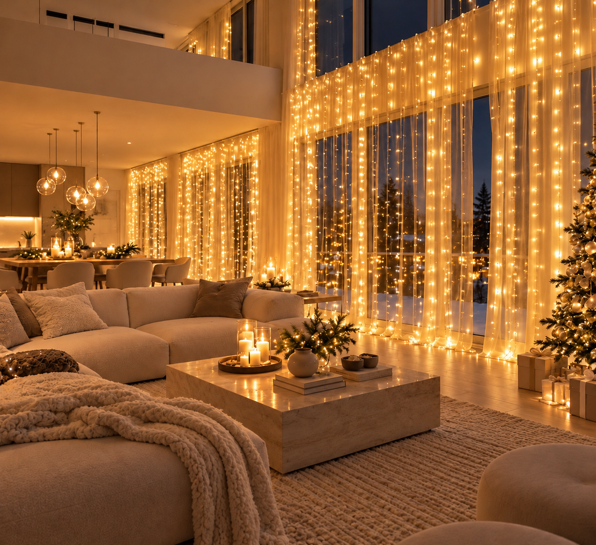 600 LED Curtain Fairy Lights     Dimensions: 19.7 ft (W) × 9.8 ft (H)